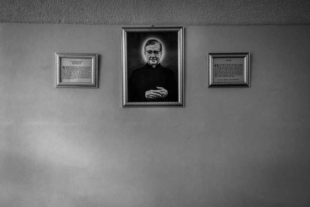 A portrait of Jose Maria Escrivà, a Spanish Roman Catholic priest who founded the Opus Dei organization in the church, inside a chapel at Clark.

